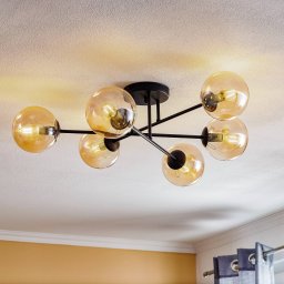 EMIBIG LIGHTING Glassy ceiling light, black, amber, glass, 6-bulb, E14