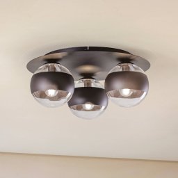 EMIBIG LIGHTING Kenzo ceiling light, round, black/clear, 3-bulb