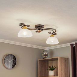 Luminex Flora ceiling lamp, 2 glass shades, black/brass