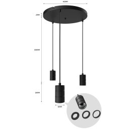Calex Retro pendant light, round, 3-bulb, black