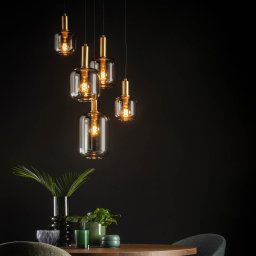 Lucide Joanet hanging light, smoked glass, 5-bulb
