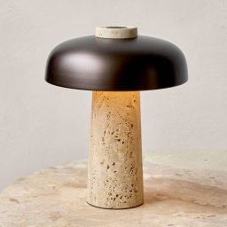 Audo Copenhagen Audo LED table lamp Reverse, bronze, travertine, height 30 cm