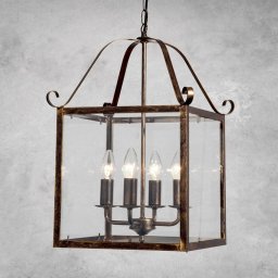 ORION Manto pendant light, angular, antique gold, 4-bulb