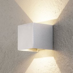 ORION Cube LED outdoor wall light, aluminium colour, metal, 10 cm, up/down