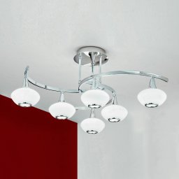ORION Lia ceiling light, 6-bulb, chrome-coloured, glass/metal