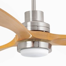 FARO BARCELONA Lantau L LED ceiling fan, nickel/light pine