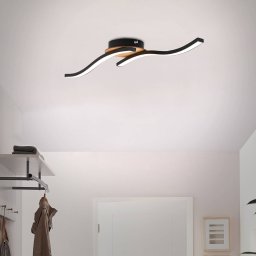 Briloner LED ceiling lamp Go 2-bulb black/wood decor wavy