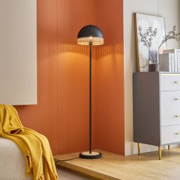 Lindby Lonnaris floor lamp with rattan, black