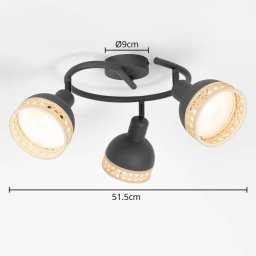Lindby Lonnaris ceiling light, rattan round 3-bulb