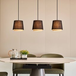 Lindby Ananya pendant light made of iron and wood, 3-bulb