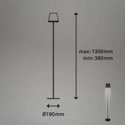 Briloner Kiki LED floor lamp with rechargeable battery, 3,000K, black, IP44