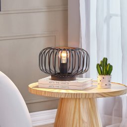 Lindby Krish table lamp in cage look, black