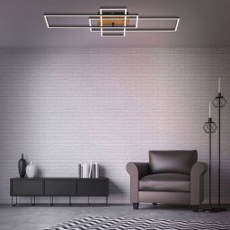 Briloner Frame CCT ceiling lamp, remote control, black/wood