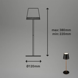 Briloner LED table lamp Kiki, black/gold, IP44, 3,000K