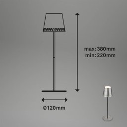 Briloner LED table lamp Kiki, antique silver, IP44, 3,000K
