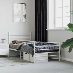 vidaXL Metal Bed Frame without Mattress with Footboard White 90x190cm