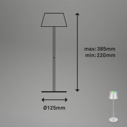 Briloner LED table lamp Kiki, matt chrome, IP44, 3,000 K, RGBW