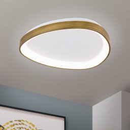 ORION Charlie LED ceiling lamp, Ø 45 cm, opal white, antique brass colour