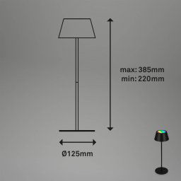 Briloner LED table lamp Kiki, black, IP44, 3,000 K, RGBW