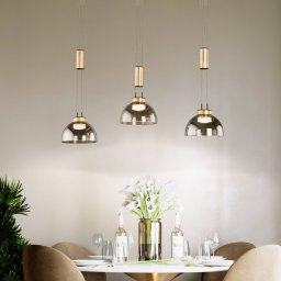 FISCHER & HONSEL Avignon pendant light, 3-bulb, smoked glass/black/gold