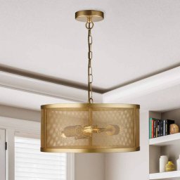 Searchlight Fishnet hanging light, gold Ø 45 cm