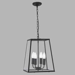 Searchlight Lantern hanging light, black, four-bulb