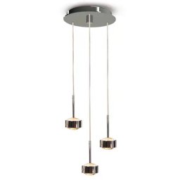 Top Light Puk Drop Trio pendant light, matt chrome, 3-bulb G9