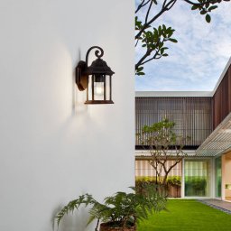 Lindby outdoor wall lamp Daaje, rust-coloured, 30.5 cm, aluminium