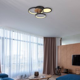 Globo Sid LED ceiling light with wood, 4-bulb