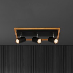 Briloner Frey downlight wooden frame GU10 black 3-bulb