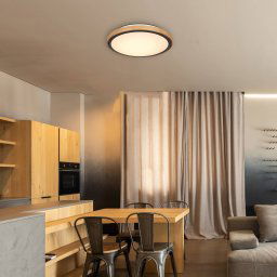 Globo Bruno LED ceiling light with wooden frame CCT Ø 44 cm