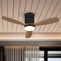 Schuller Valencia LED ceiling fan Siroco Mini, DC, quiet, black/walnut