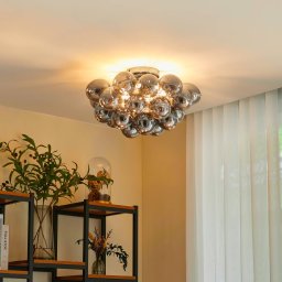 Lucande bubble ceiling light Diborah, smoky grey, glass, Ø 50 cm, G9