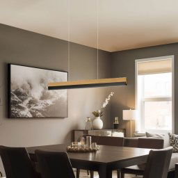 Quitani LED pendant light Keijo, black/oak, 98cm