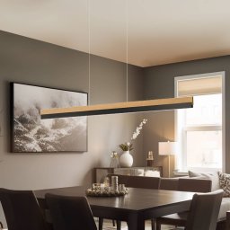 Quitani LED hanging light Keijo, black/oak, length 123 cm