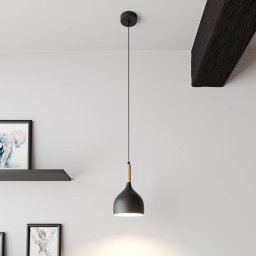 Luminex Noak pendant light, black/natural wood, Ø 17 cm