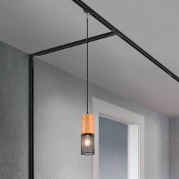 Trio Lighting Tosh track light for DUOline, black, wood detail, E27