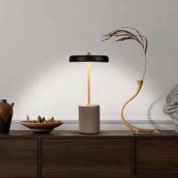 Näve Seta LED table lamp battery cement black lampshade