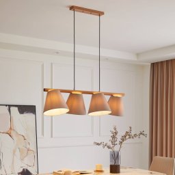 Lucande pendant light Jinda, grey, wood, fabric, 120 cm, E27