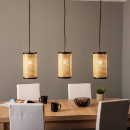 Lindby pendant light Yaelle, 92 cm long, 3-bulb, rattan, E27