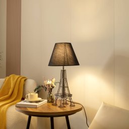 Lindby Croia table lamp, black, metal, Ø 28 cm, E27