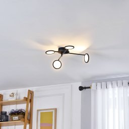 Lindby LED ceiling light Manel, black, iron, 60 cm long