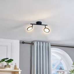 Lindby LED spot Manel, black, iron, 35 cm long, 2-bulb.