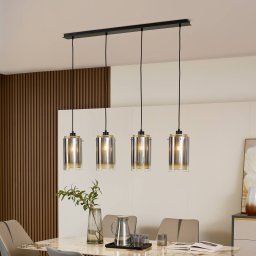 Lucande Sterzy pendant light, 105 cm long, grey, glass, 4-bulb.