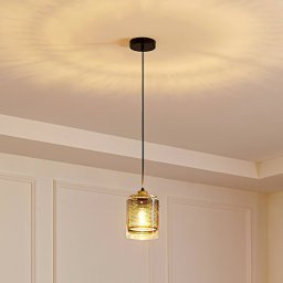 Lucande Sterzy pendant light, Ø 15 cm, grey, glass, E27