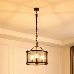 Lucande Eryk pendant light, Ø 40 cm, black, glass, 3-bulb