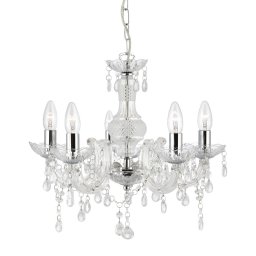 Searchlight Marie Therese chandelier, clear, 5-bulb
