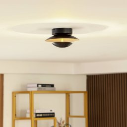 Lindby LED ceiling lamp Tiama, metal, black/gold, Ø 20 cm