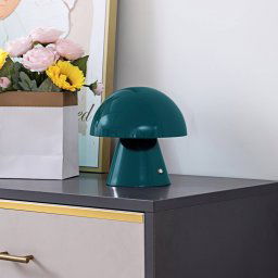 Lindby LED rechargeable table lamp Nevijo, petrol, Ø18cm, USB, dimmable