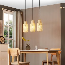 Lindby Venora pendant light, elongated, 3-bulb, 15 cm, bamboo